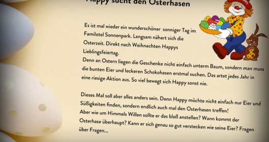 Illustration des Transkripts für die Gute Nacht Geschichte "Happy sucht den Osterhasen"